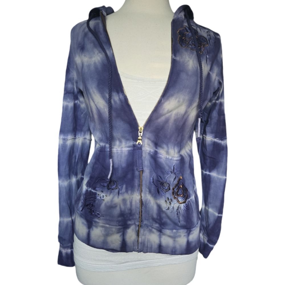 Free People Tie Dye Embroidered Zip Up Purple Hooded Jacket - S